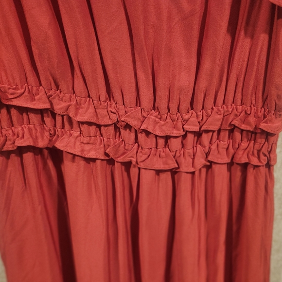 J Jill Red LENZING™ Ecovero™ Viscose Midi Dress Size Small Ruffle Waist Flutter - Picture 5 of 8